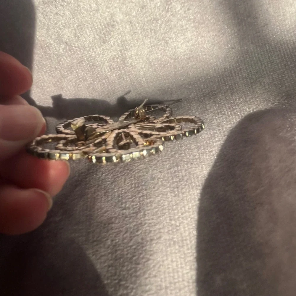 Vtg 60s‎ 70s Aurora Borealis Clear Rhinestone Flower Brooch Pin Silver Jewelry